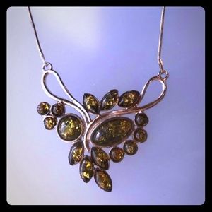 GENUINE GREEN AMBER IN STERLING SILVER CHAIN. 16”